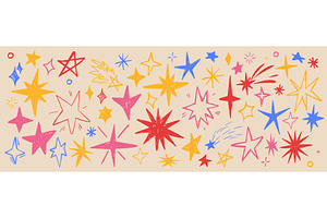 Color crayon stars drawn on beige, an Object Illustration by art PVP - market