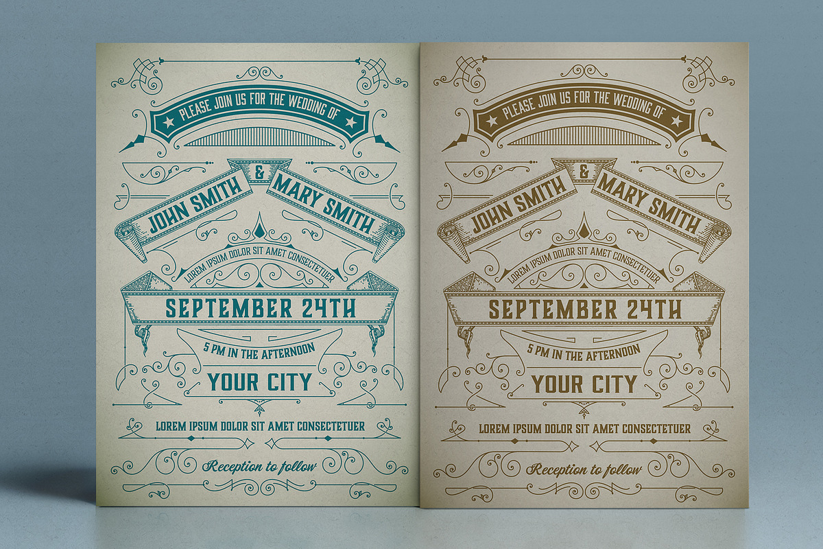Mega Set Vintage Wedding Invitations, an Invitation Template by OneVectorStock (Photo 11 of 18)