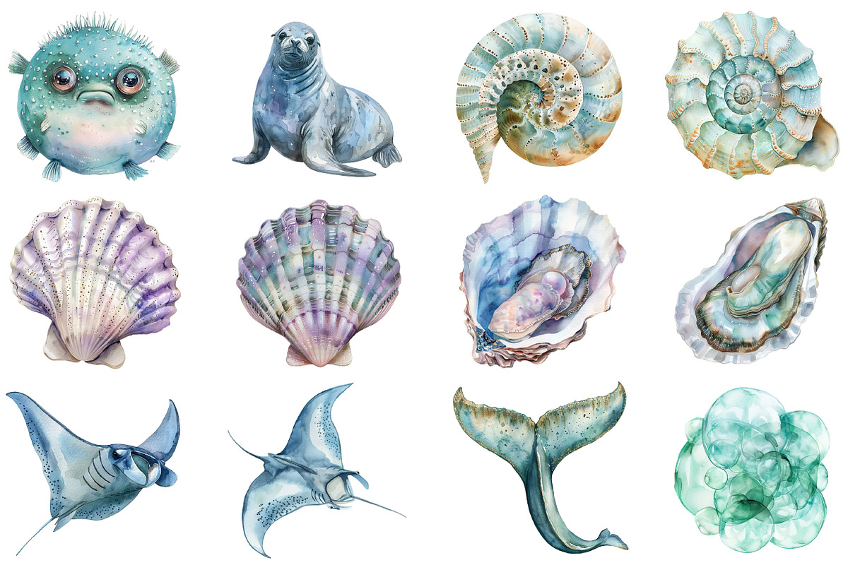 Watercolor Under the Sea Clipart, an Illustration by DreamCafeArt (Photo 4 of 8)