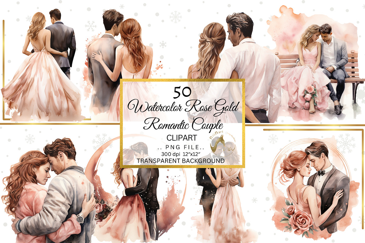 Rose gold Watercolor Romantic Couple, an Illustration by NiiiNArt (Photo 4 of 9)