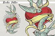 Tattoo Style Birds and Heart, an Illustration by RalucaGheorghe (Thumbnail 1 of 5)