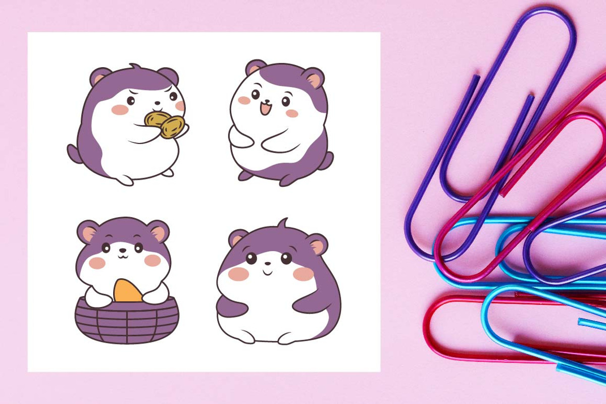 15 Cute Purple Hamster Character, an Animal Illustration by jongcreative (Photo 2 of 5)