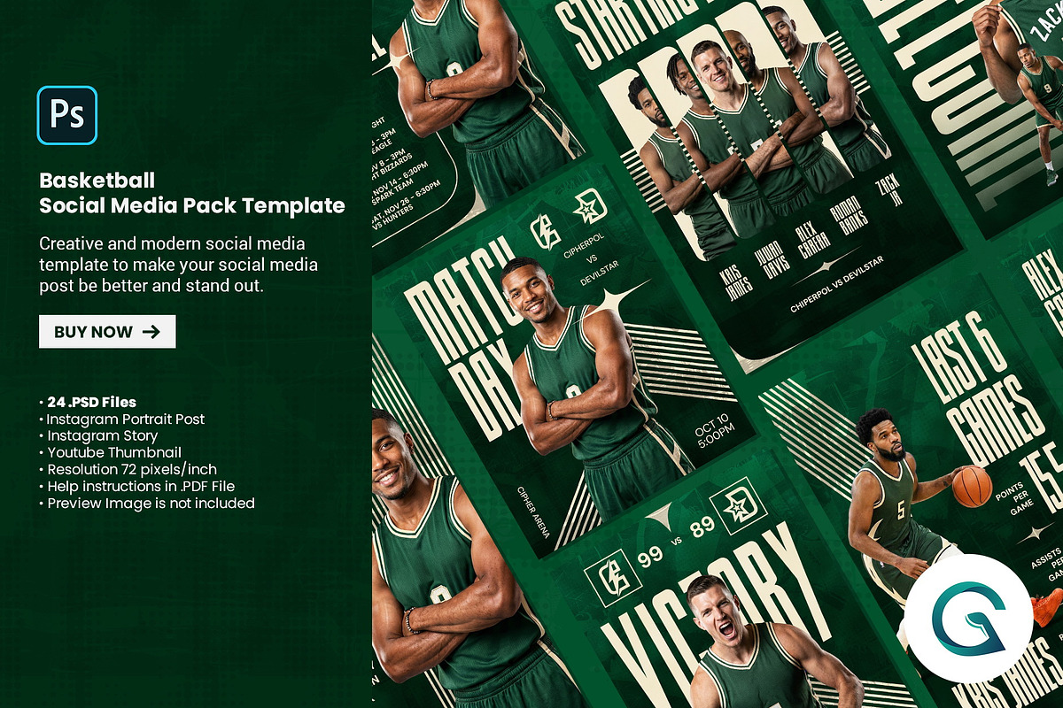 Basketball Social Media Template, a Social Media Template by Geelator Studio (Photo 1 of 4)