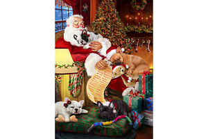 Santa with French Bulldog Wall Art