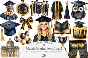 Watercolor Classic Graduation Clipar, an Illustration by Design Market