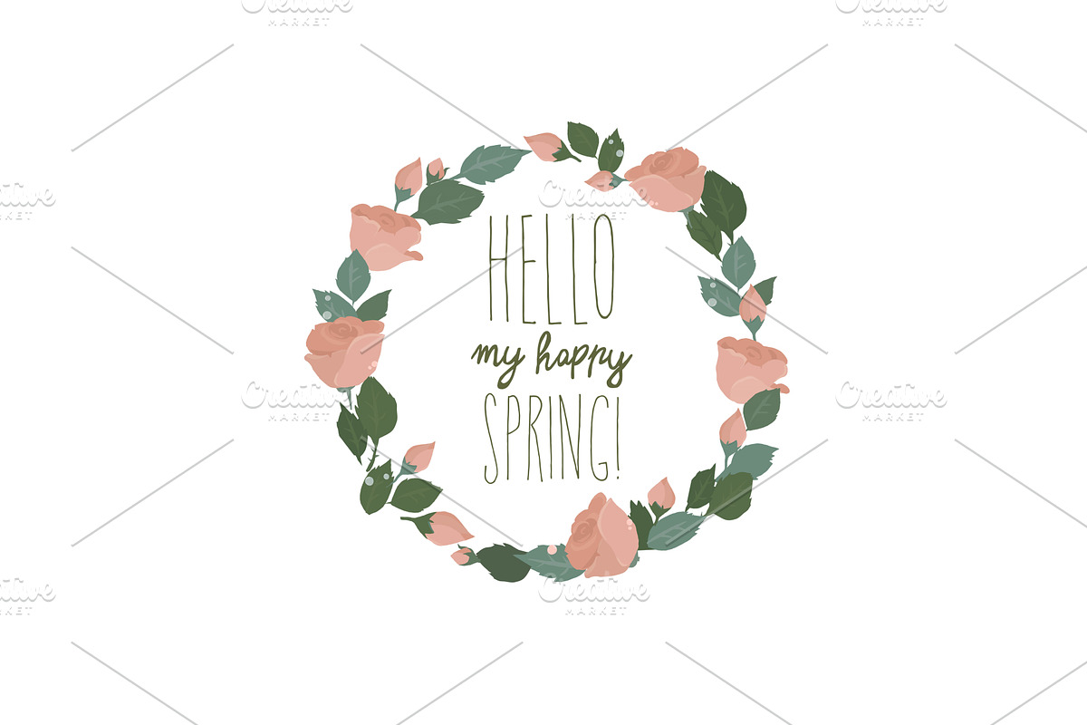 Wreath with Pink Roses on White, an Object Illustration by Maria Starus