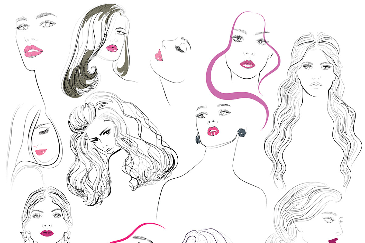 Beautiful woman faces line drawings, a Person Illustration by esylvia (Photo 2 of 3)
