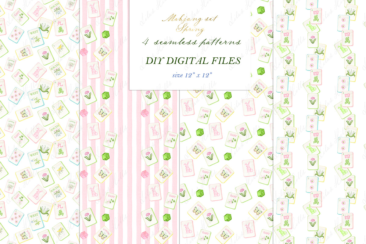Spring Mahjong Set PNG Watercolor, a Graphic by LABFcreations (Photo 4 of 4)