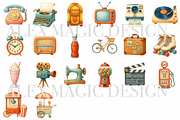 Retro Clipart Set, a Decorative Illustration by Pati Charm Studio (Thumbnail 2 of 8)