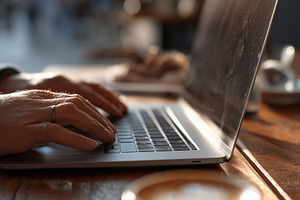 Close up on a man typing on laptop, a Business Photo by MistyDay