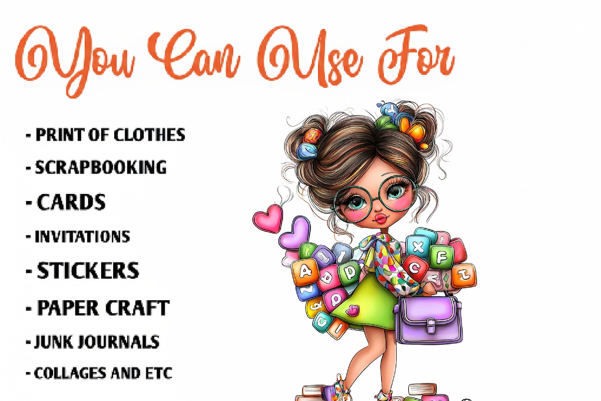 Whimsical Cute Teacher Clipart, a Seasonal Illustration by CreationArt (Photo 5 of 7)