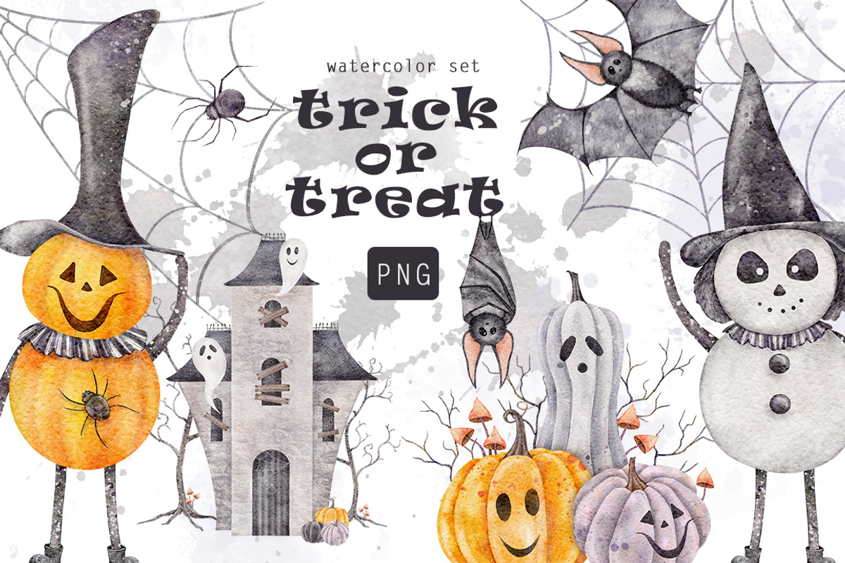 Spooky Halloween watercolor clipart, a Seasonal Illustration by Daryartsy (Photo 1 of 10)