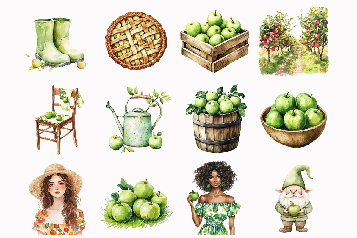 Watercolor Apple Garden Clipart, an Illustration by Design Market (Photo 2 of 4)