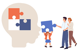 Parents and child with autism are, a Person Illustration by Vectorbuum