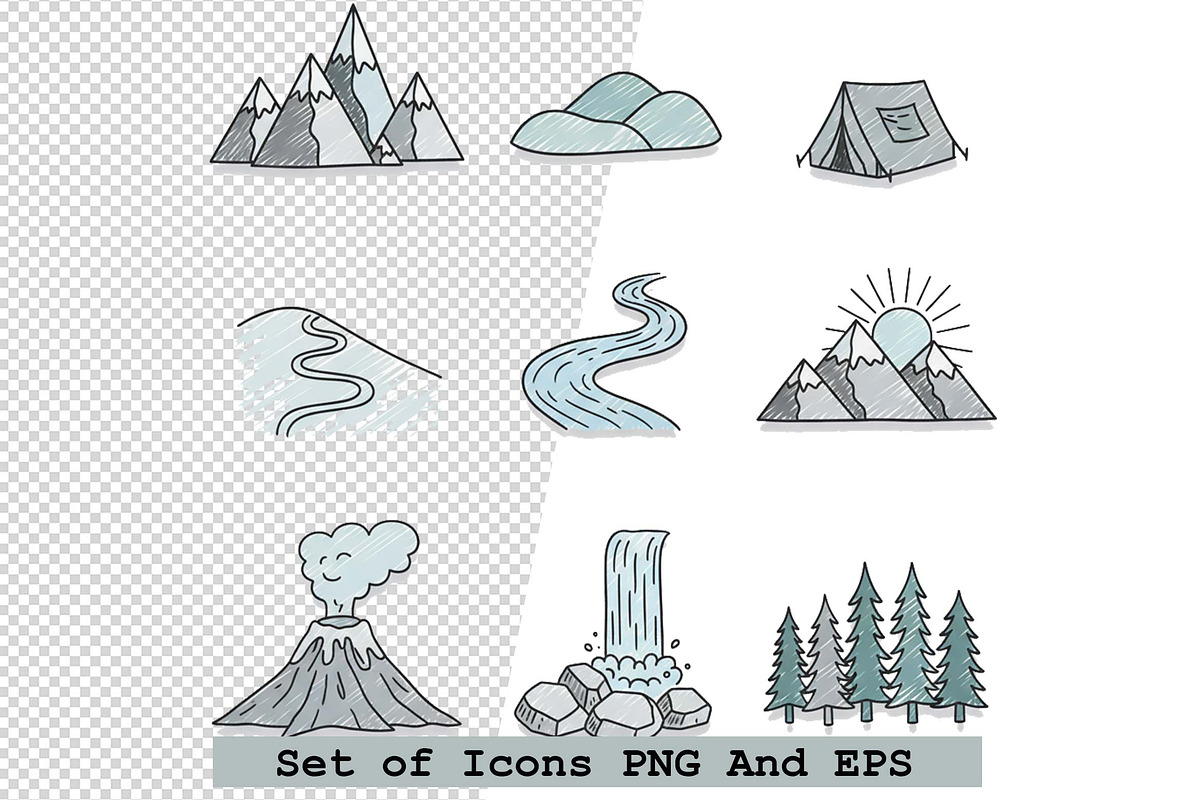 Set of  mountain icons Vector, an Icon by one-touch