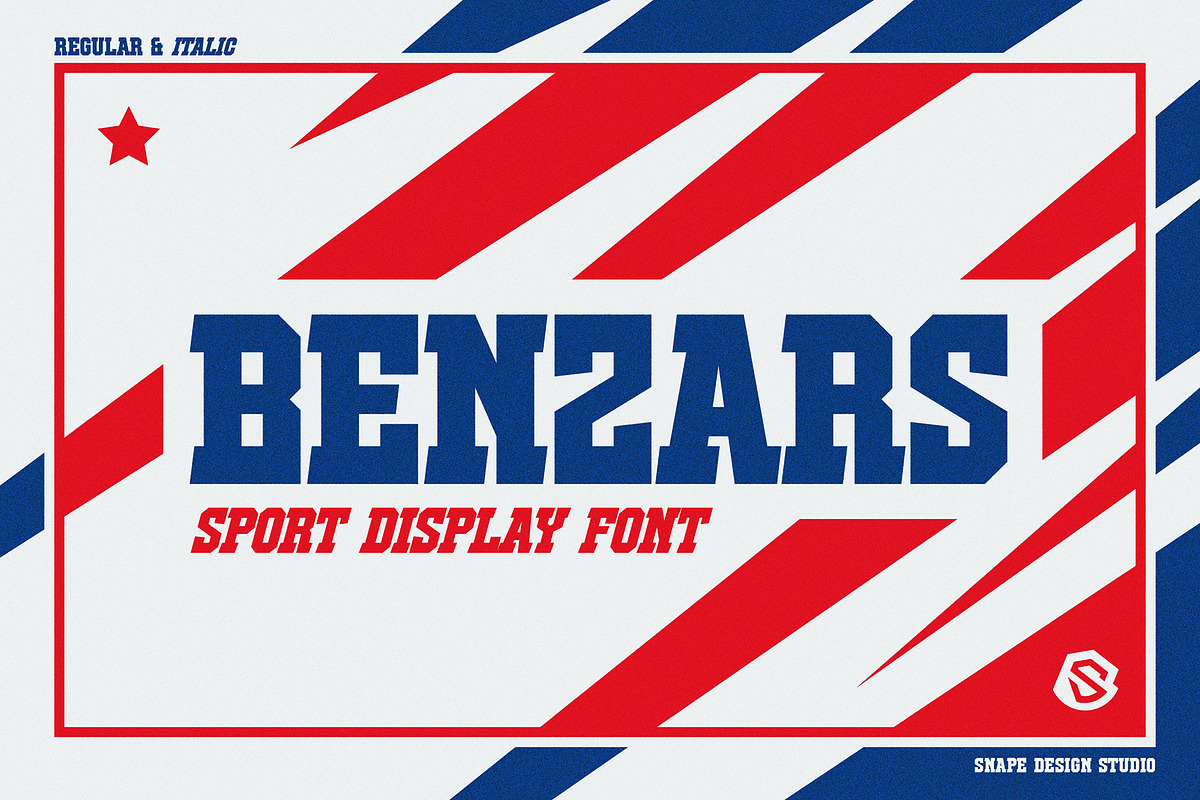 Benzars - Sport Display Font, a Serif Font by Snape Design Studio (Photo 1 of 12)