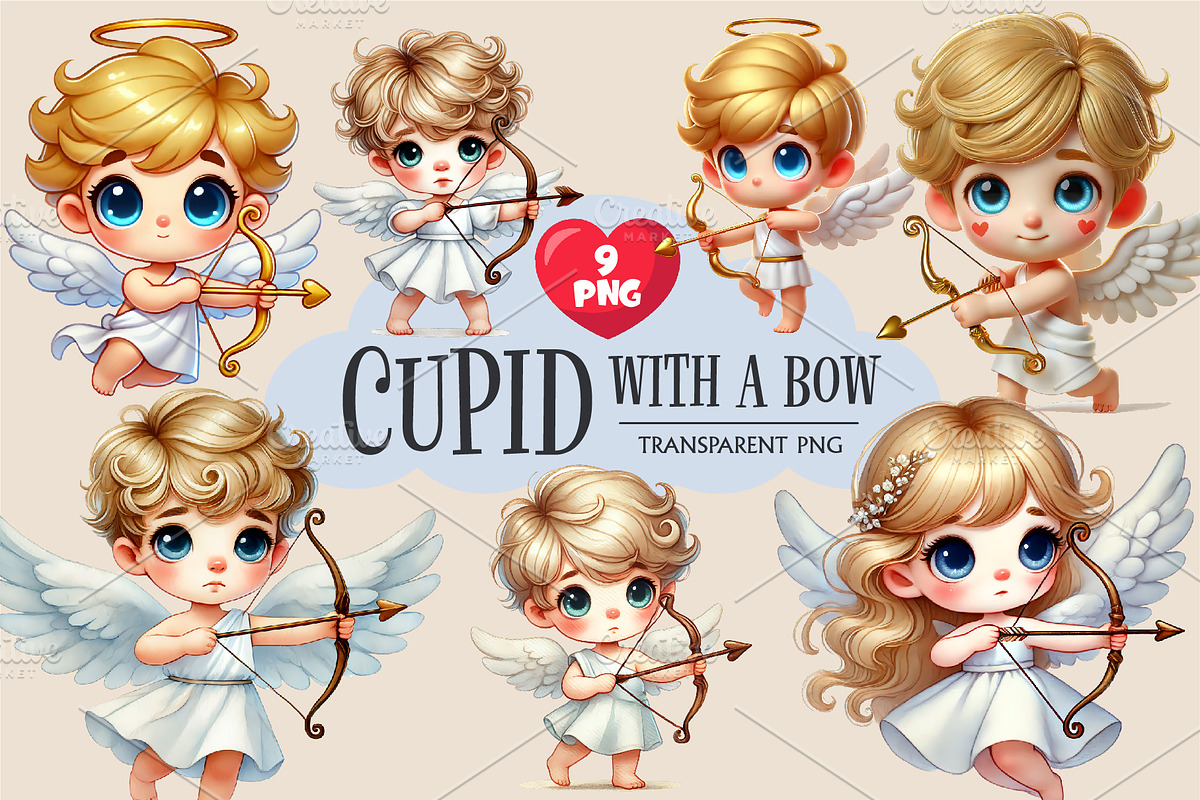 Cartoon Cupid with a bow and arrow., an Animal Illustration by KENO Mascots (Photo 1 of 8)