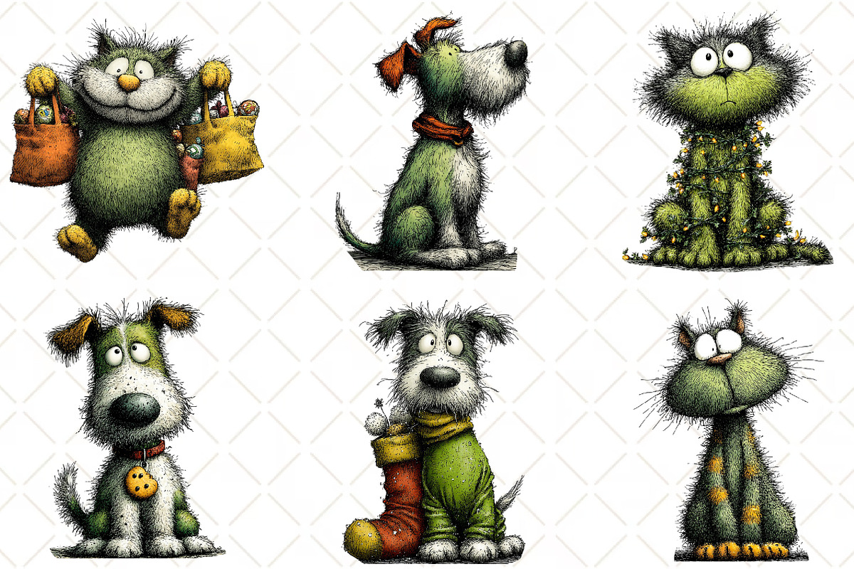 Whimsical Christmas Dog Cat Clipart, an Animal Illustration by Black Bird Studio (Photo 2 of 6)