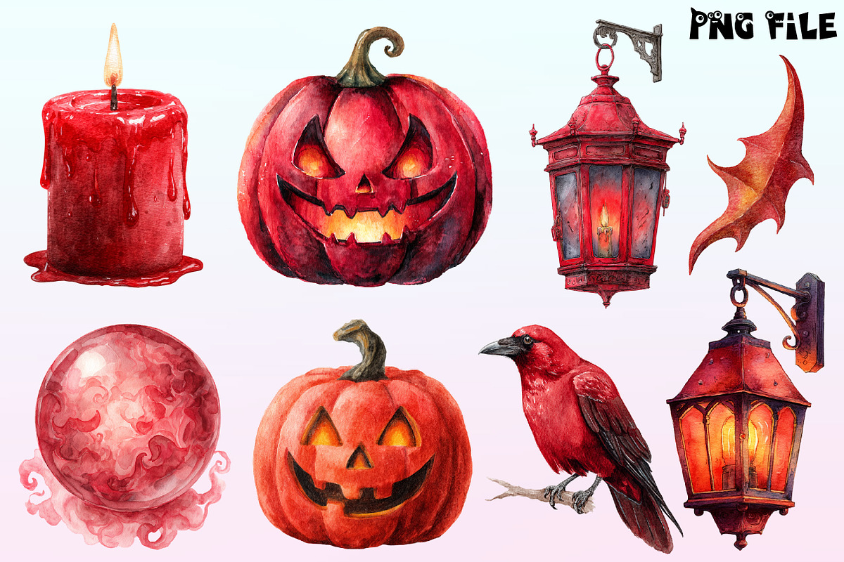 Red Halloween Watercolor Clipart, a Graphic by CitraGraphics (Photo 3 of 4)