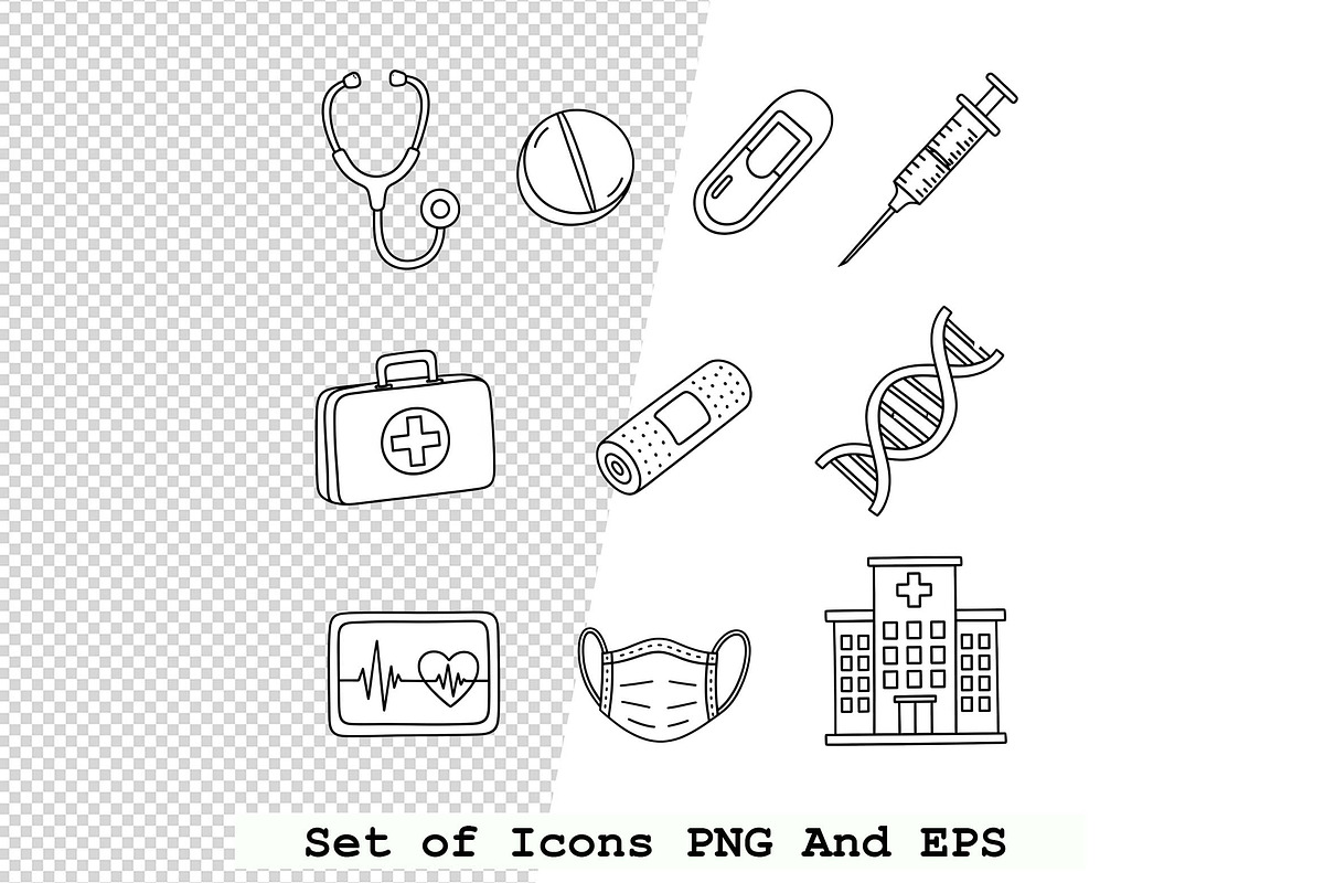 Set of  medical icons in hand drawn, an Icon by one-touch