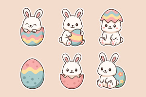 Cute Easter Bunny and Eggs Sticker