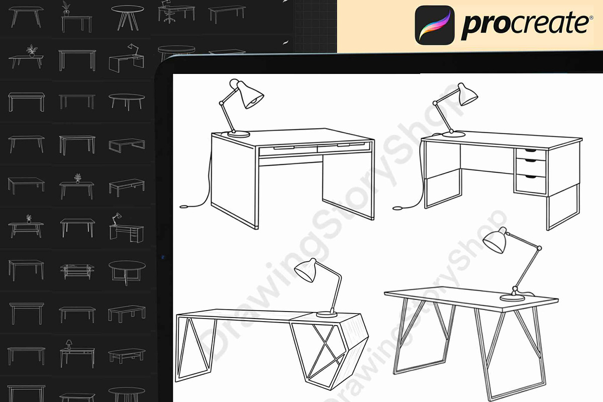 120 Procreate Tables Stamp Brushes, a Brush Add-On by DrawingStoryShop