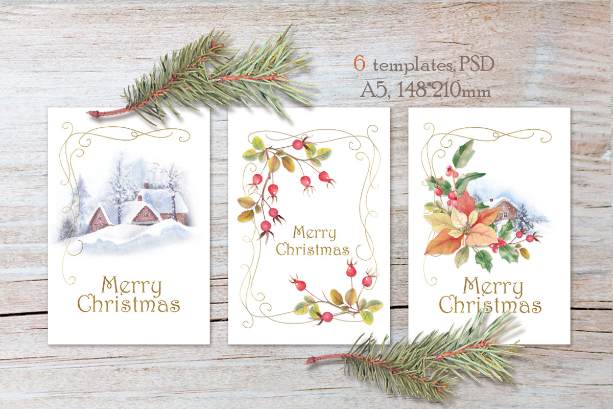 RetroChristmas PSD templates, a Card Template by oKOLOstyle (Photo 3 of 3)