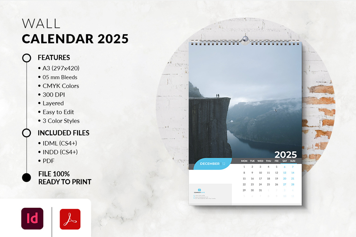 2025 Wall Calendar Printable A3, a Stationery Template by MstArtwork (Photo 3 of 4)