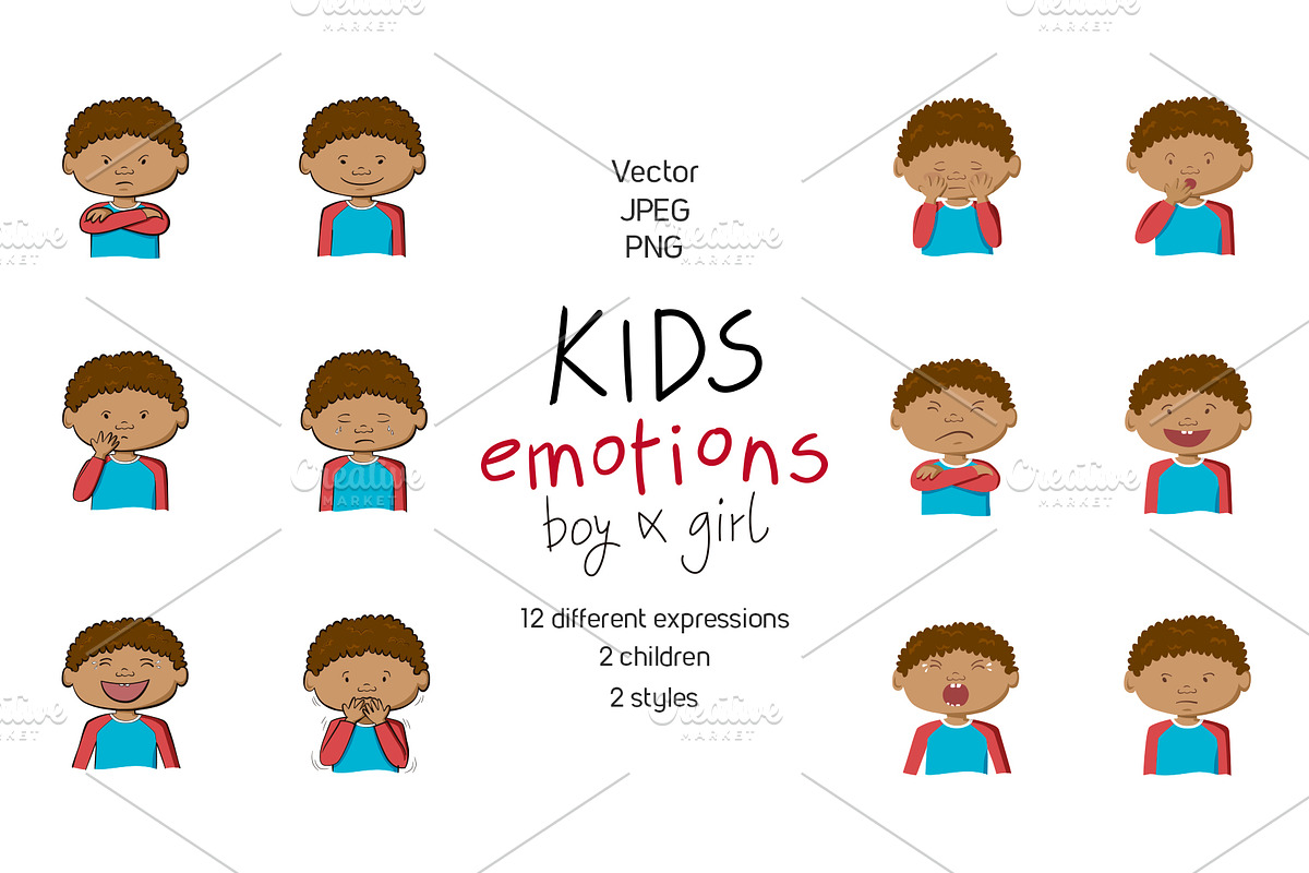 Kids emotions vector illustrations, an Education Illustration by Illustrationsforteachers (Photo 3 of 3)
