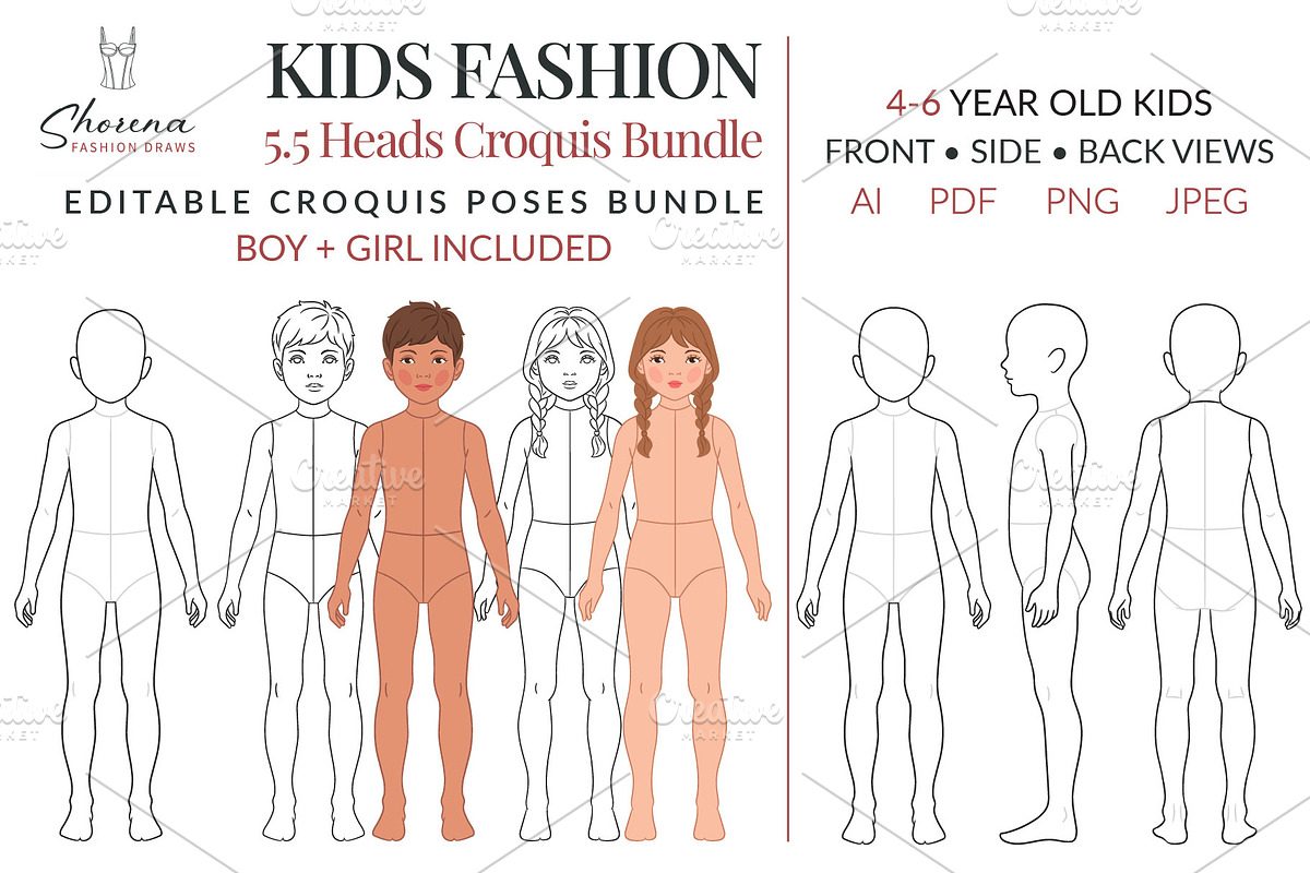 Kids Fashion Croquis Bundle, a Person Illustration by Shorena Fashion Draws (Photo 1 of 13)