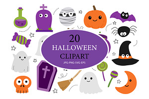 Halloween Cute Kawaii Clipart Set., a Decorative Illustration by kaisorn