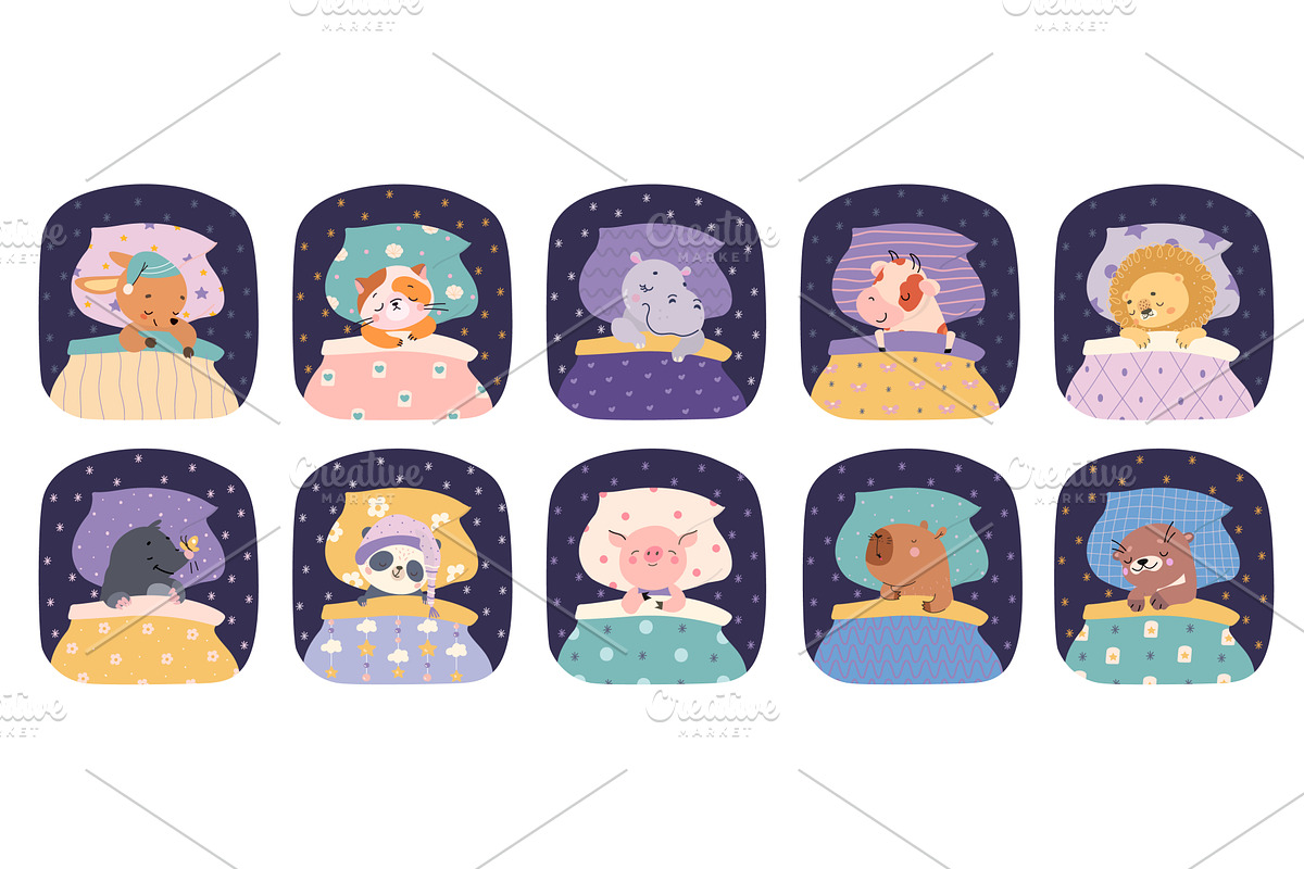 Animals bedtime. Cartoon animal, an Animal Illustration by Valerie Bodnar