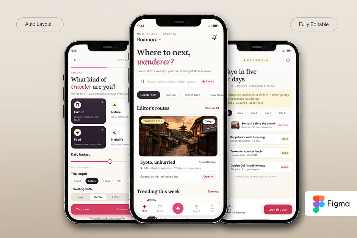 AI Travel Planner Mobile App, an UI Kit Template by Pitchlook.Studio (Photo 2 of 4)