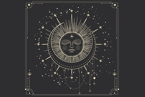 The Sleeping Sun And Moon. Engraving