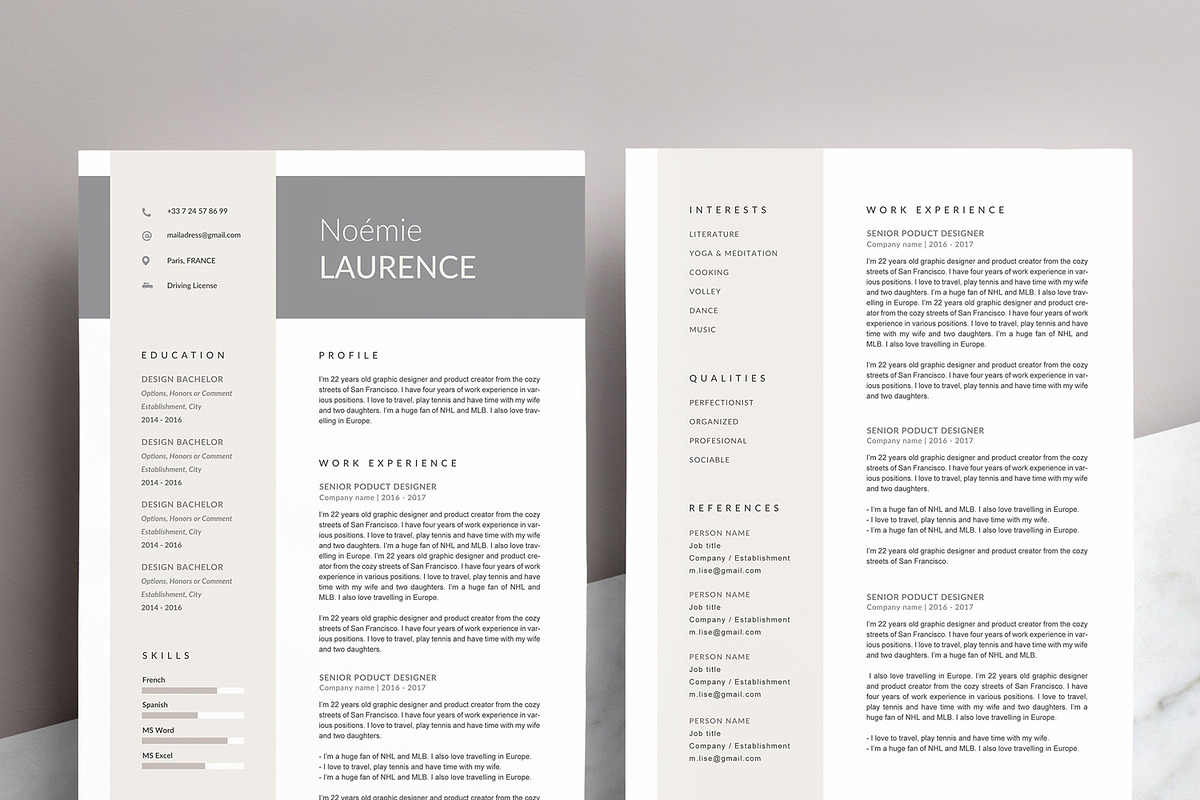 Modern Resume Template NOEMIE A4, a Resume Template by Graace Studio (Photo 2 of 4)