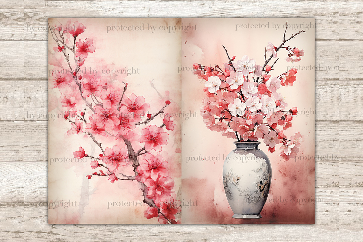Sakura Junk Journal Pages, a Seasonal Illustration by GlamArtZhanna (Photo 3 of 10)