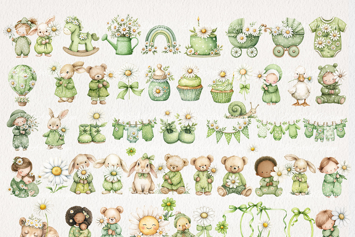 Daisy Nursery 51 PNG, 8 JPG, a Decorative Illustration by EleSArtDesign (Photo 2 of 4)