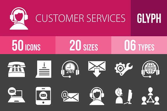 50 Customer Services Glyph Inverted