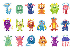 Crayon cartoon monsters. Horrible, an Illustration by Valerie Bodnar