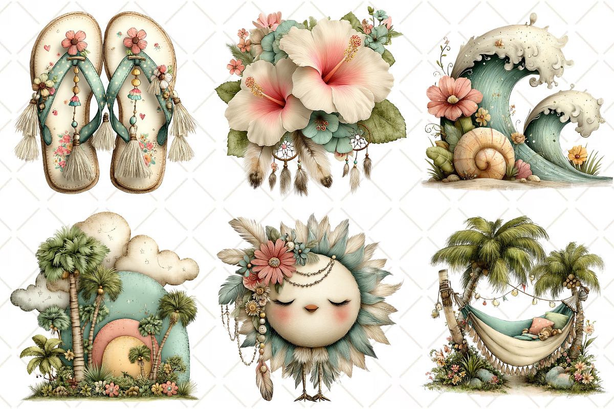Whimsical Summer Boho Clipart, an Illustration by Black Bird Studio (Photo 4 of 5)