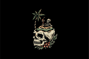 Skull with Palm Tree and Cocktail, an Illustration by nomlimo.com