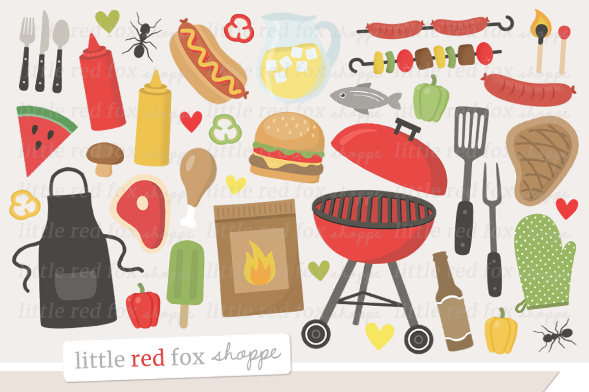 Cookout Clipart, Grilling, a Food Illustration by Little Red Fox Shoppe, image size:1200x800