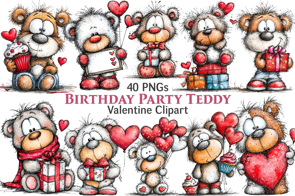 Valentins Day Birthday Party Teddy, an Illustration by Pixels.Craft (Photo 1 of 5)