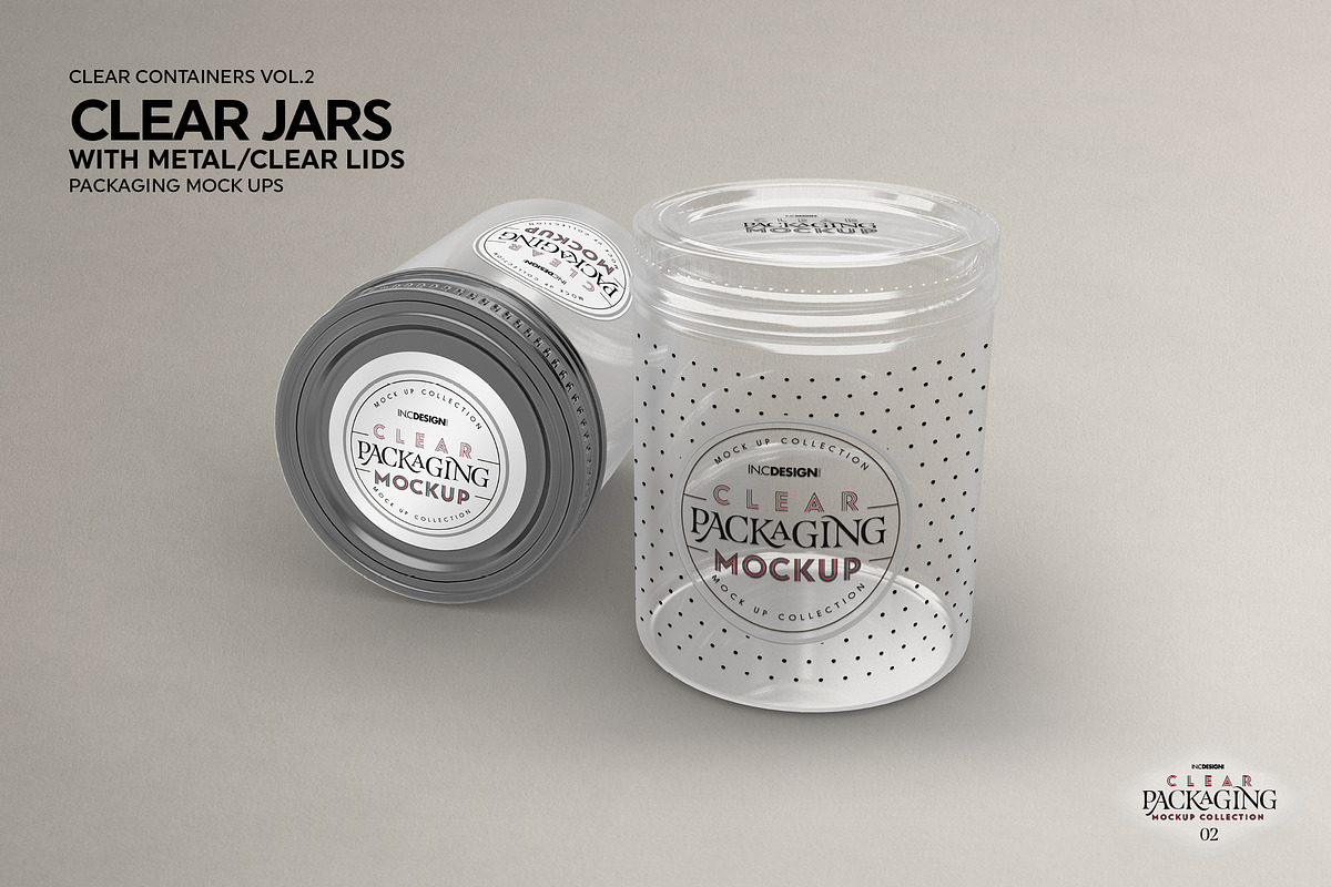 Clear Jars with Metal or Clear Lids, a Cups & Container Mockup by INCDesign (Photo 4 of 6)