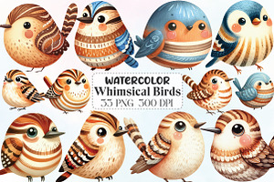 Quirky Whimsical Birds Clipart, an Illustration by CraftArtStudio