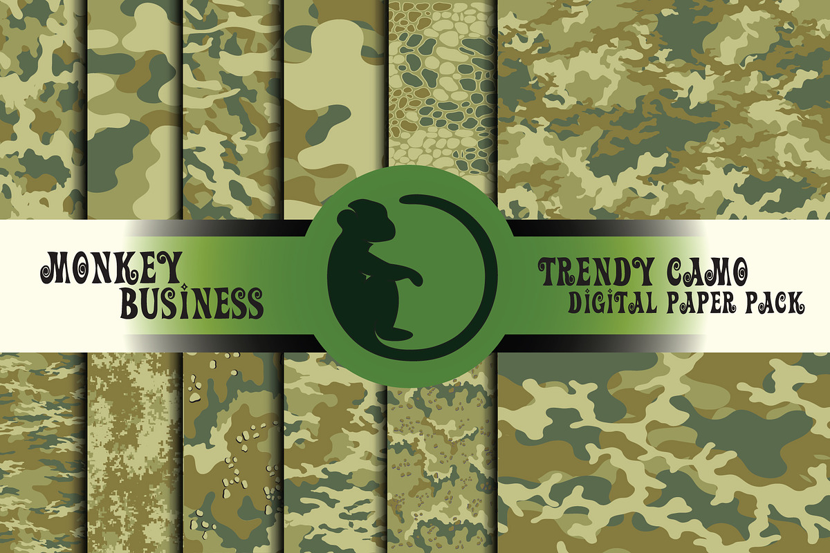 Army camo digital paper pack, a Texture Illustration by Monkey Business (Photo 1 of 8)