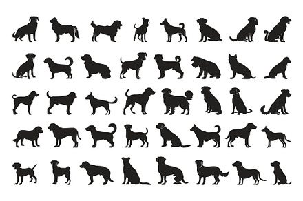 Dogs Black Silhouettes Icons Set, an Animal Illustration by LadadikArt