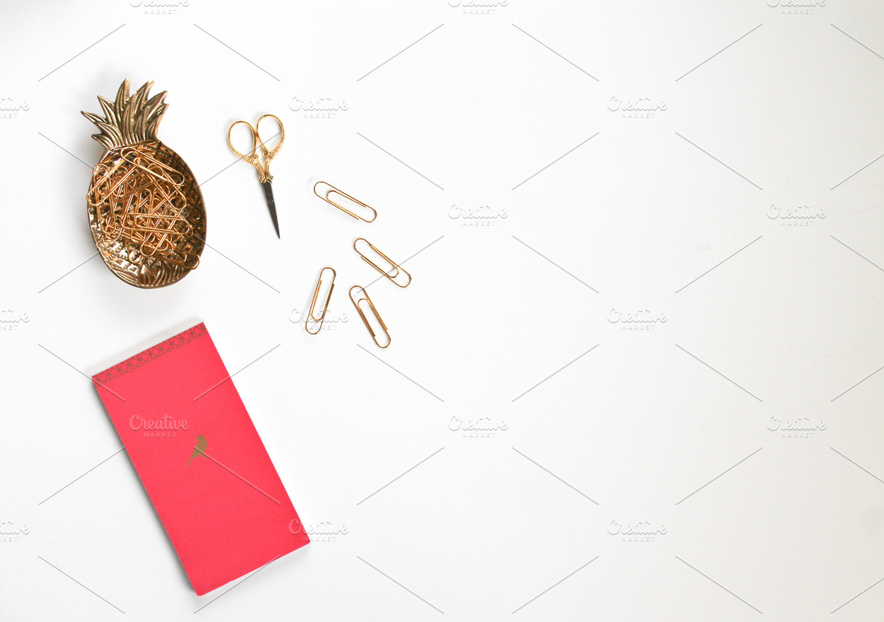Gold Pineapple & Stationery Flat Lay, a Photo by Graceful Market