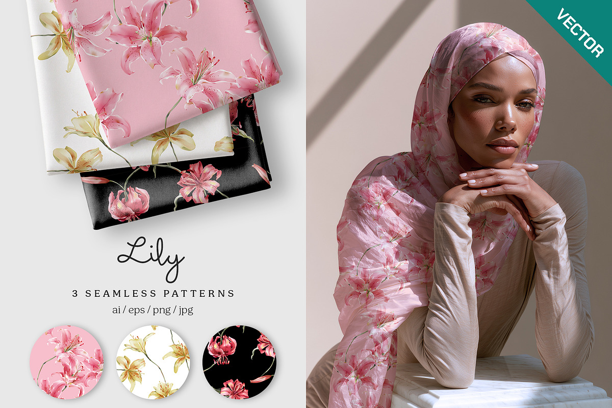 Lily Seamless Pattern Set, a Pattern Graphic by Momosama Studio (Photo 1 of 5)