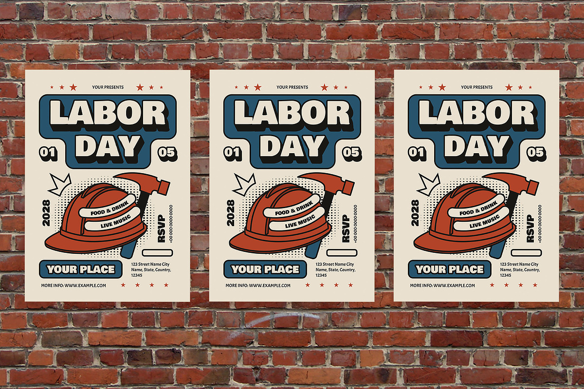 Blue Retro Labor Day Flyer Set, a Flyer Template by Aiyari Graphic (Photo 3 of 3)